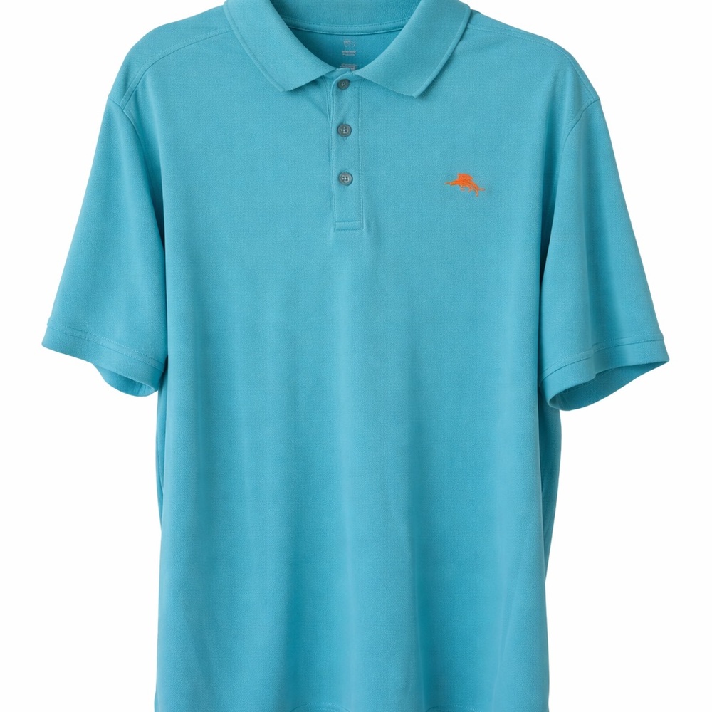 Tommy Bahama Men’s XL Turquoise Polo Shirt Orange Marlin Logo Supima Blend